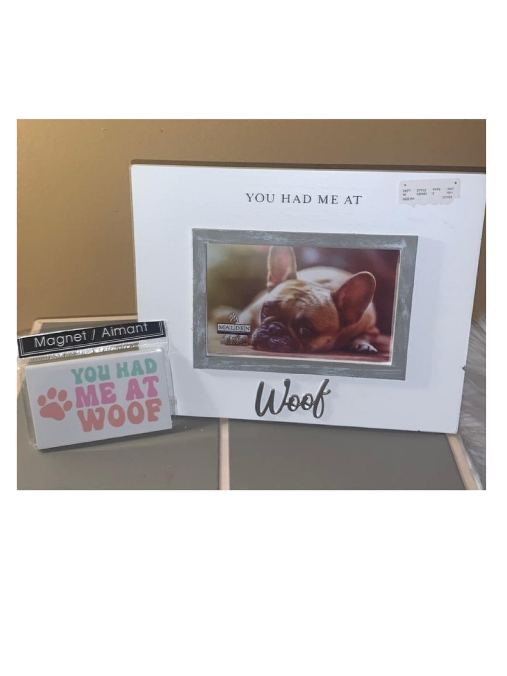 🇺🇸 “YOU HAVE ME AT WOOF” White Picture Frame & Refrigerator Magnet NWT